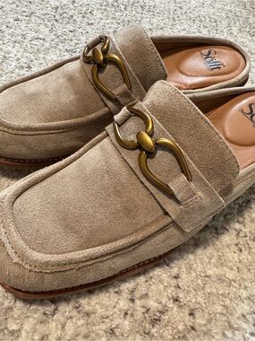 Sofft Beige Suede Slip-On Loafer with Brass Bit